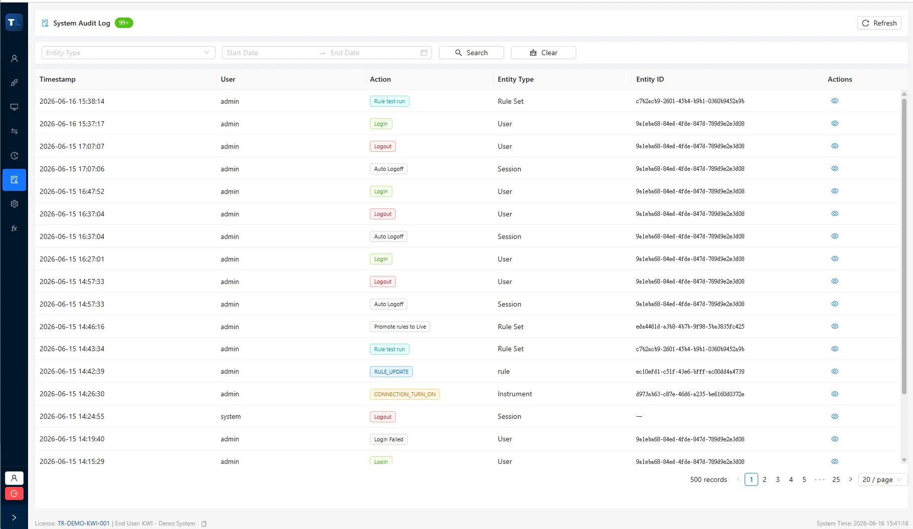 Administrative configuration logs view